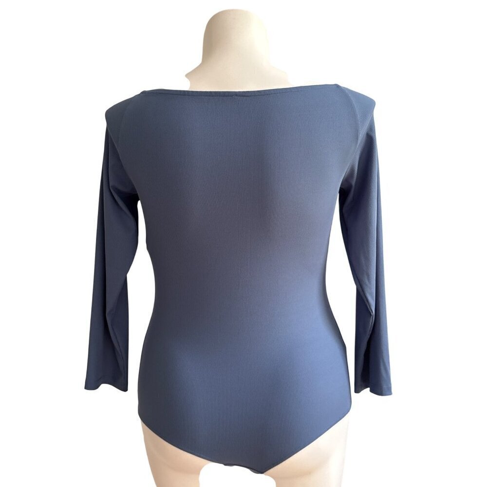 Spanx Rib Boatneck Thong Bodysuit, Indigo Haze Long Sleeves Women's Size 1X - Picture 6 of 12